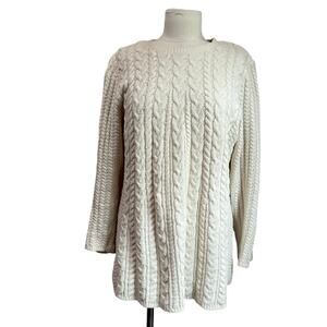 J. Jill Cream Chenille Cable Crew Neck Knit Tunic Length Sweater Sz L Petite